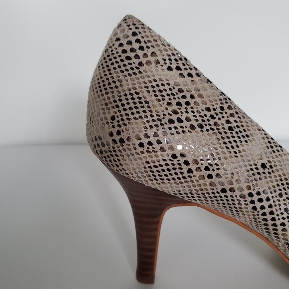 ANNE KLEIN Faux Snakeskin Shoes Stretch Band Brown Wood Stiletto Heel Women's 8 - Picture 5 of 12